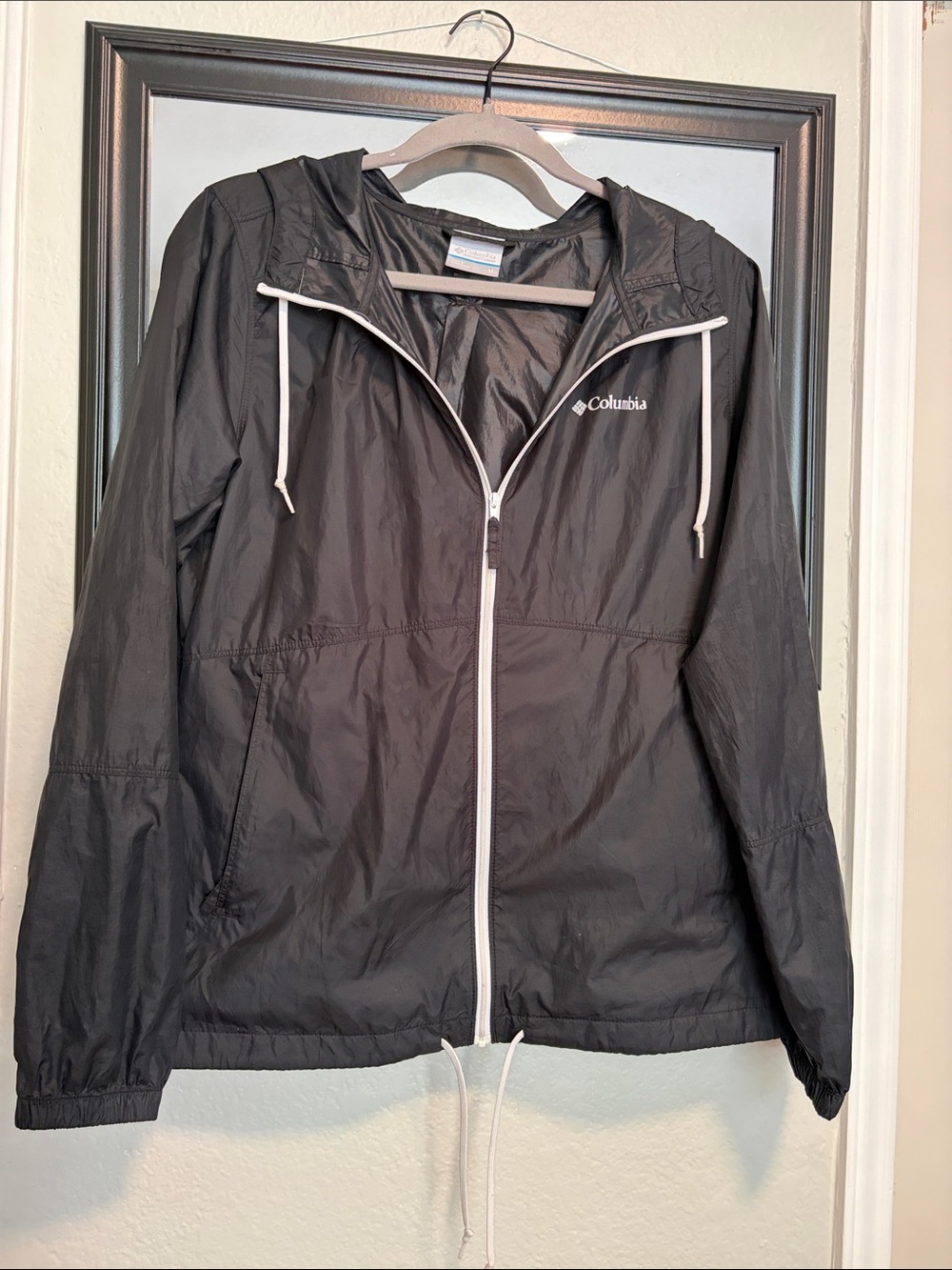 Columbia Black Hooded Lightweight Utility Jacket with White Trim